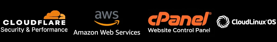 Partner Brands - Cloudflare Security & Performance, Amazon Web Services, cPanel Website Control Panel, Cloudlinux OS