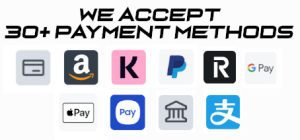 We accept Debit/Credit Card, Amazon Wallet, Klarna, Paypal, Revolut, Google Pay, Apple Pay, Samsung Pay, Bank Transfer and more!